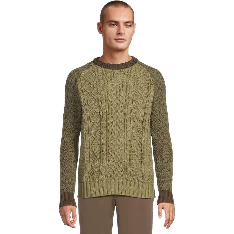 Signature Cotton Fisherman Sweater, Crewneck, Colorblock