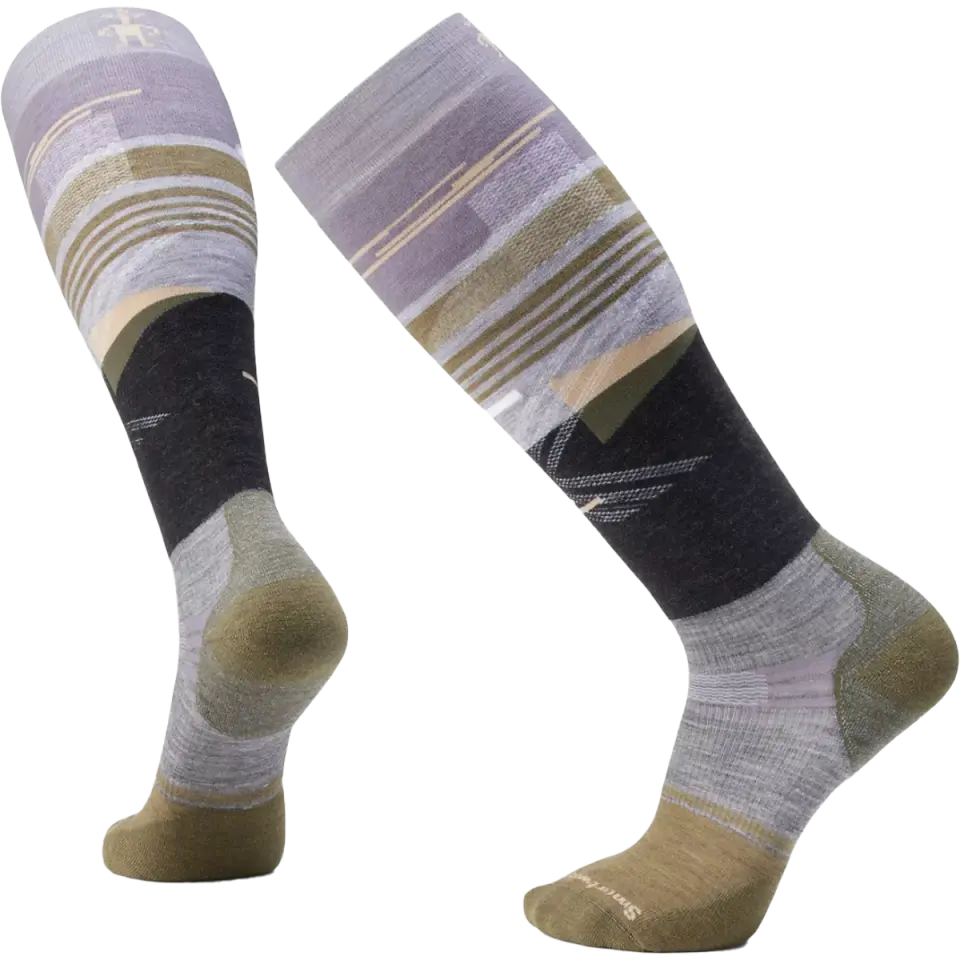 Men's Snowboard Targeted Cushion Broken Lines Pattern Over The Calf Socks