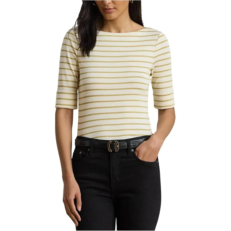 Petite Metallic Striped Boatneck Tee