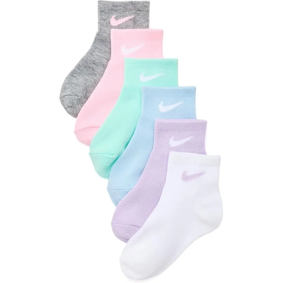 Metallic Swoosh 6-Pack Quarter Socks (Little Kid)