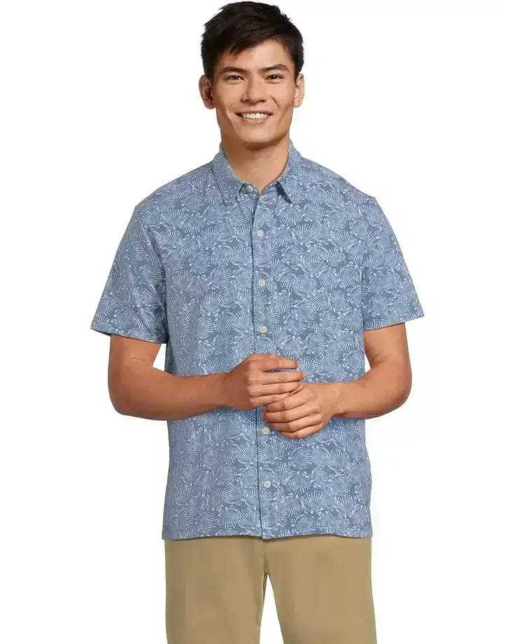 Men's L.L.Bean Lakewashed Performance Button Front Shirt Short Sleeve Traditional Fit Print