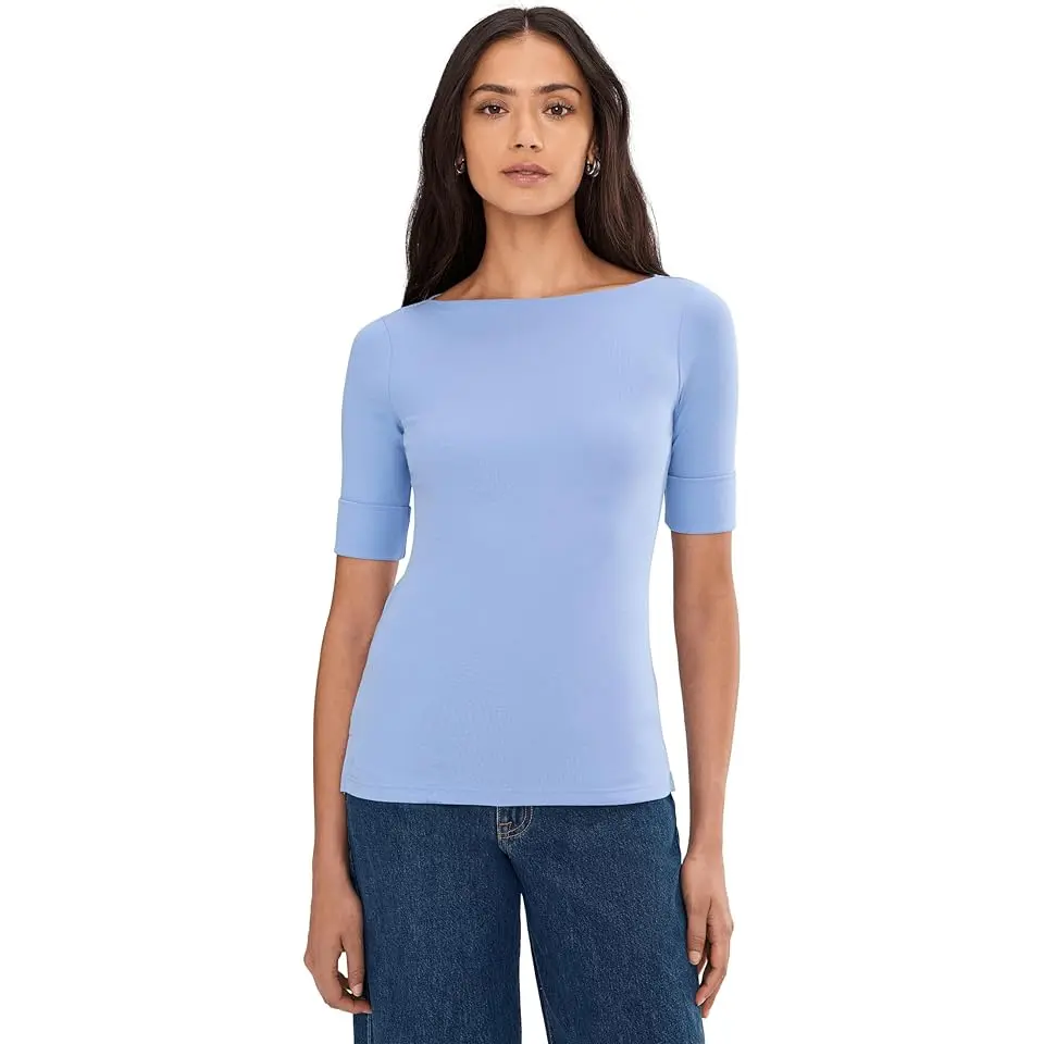 Stretch Cotton Boatneck Tee