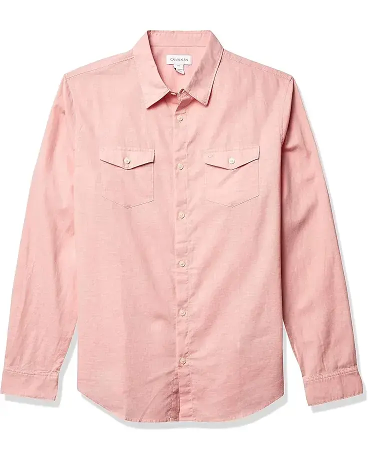 Men's Calvin Klein Long Sleeve Stretch Cotton Linen Button Down Shirt