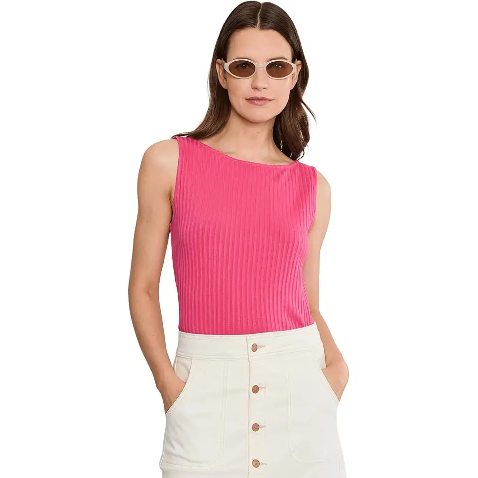 Sleeveless Boat Neck Rib Knit Top