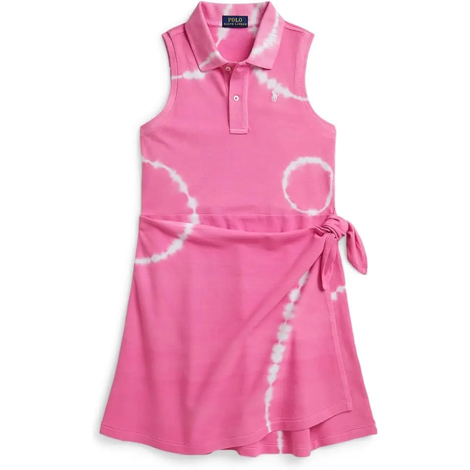 Tie-Dye Faux-Wrap Mesh Polo Dress (Big Kid)