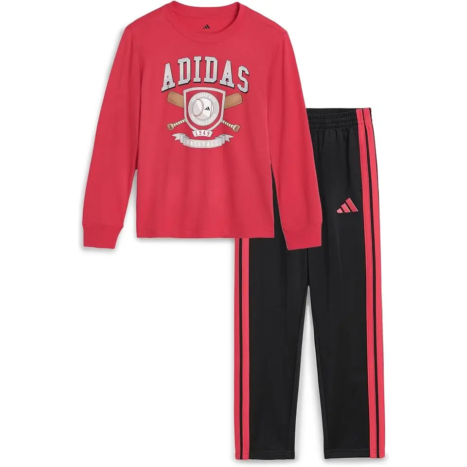 Graphic Cotton Long Sleeve Tee & 3-Stripe Pants Set (Toddler/Little Kid)