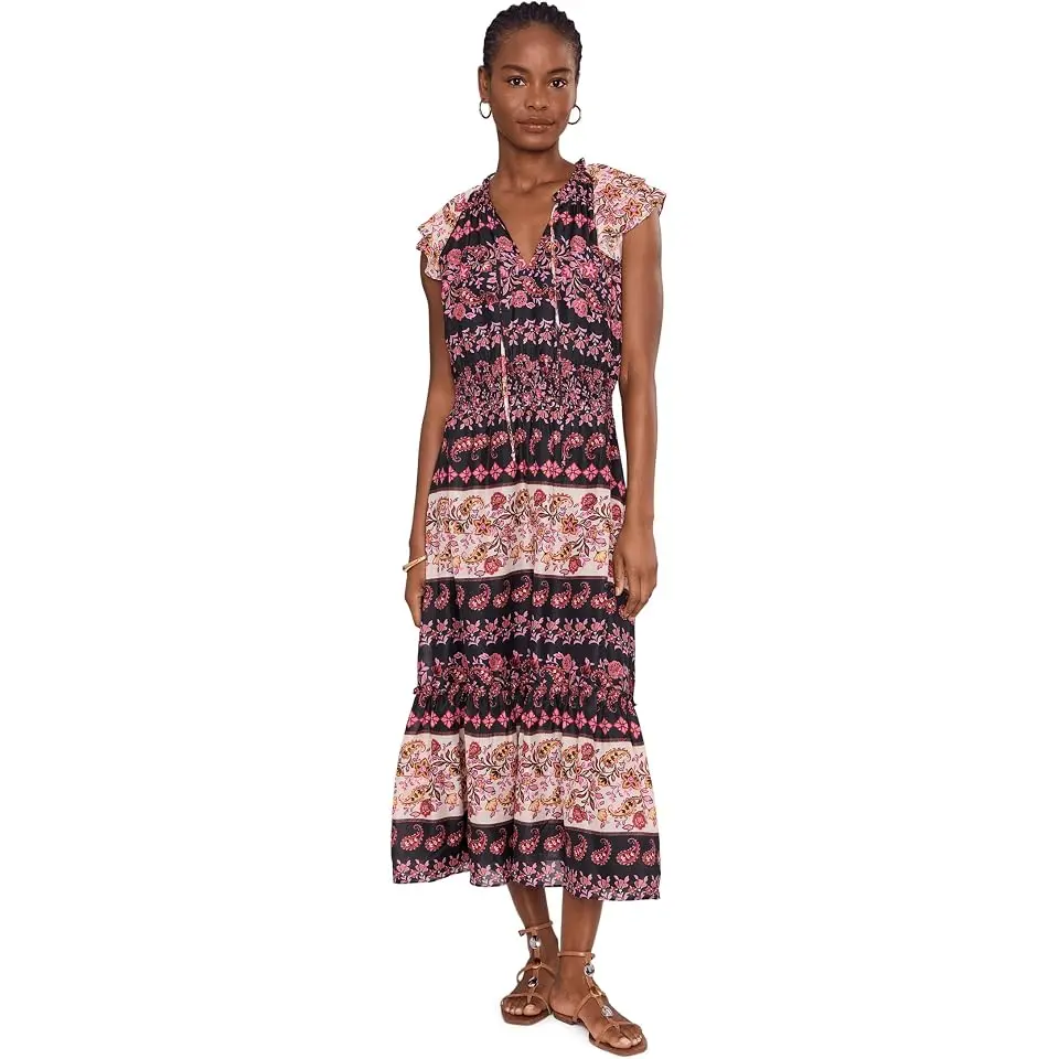 Double Flutter Sleeve Paisley Midi Dress