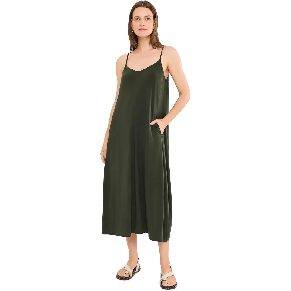 Fine Stretch Jersey Knit Full Length Cami Dress