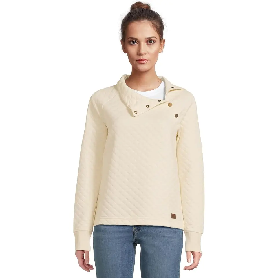 Quilted Sweatshirt Pullover Snap Neck