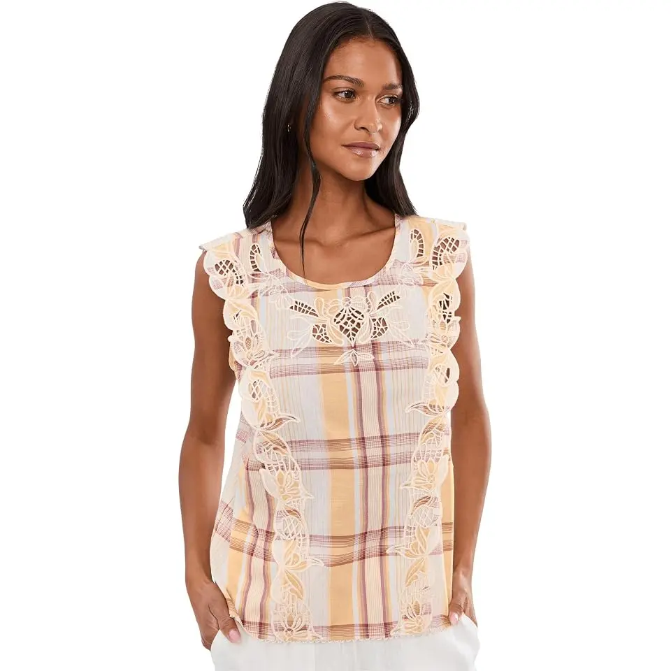 Cap Sleeve Dolman Embroidered Woven Top
