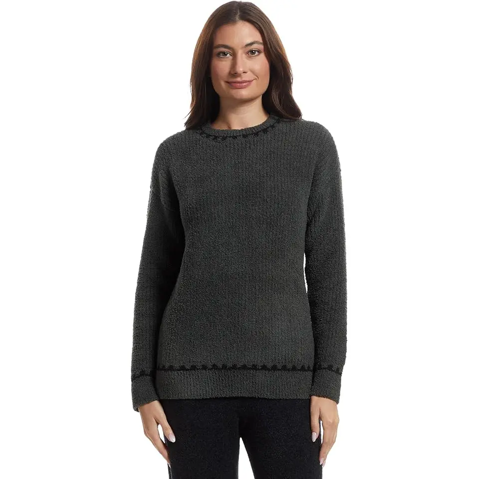 Cozychic ® Ribbed Sweater With Blanket Stitch