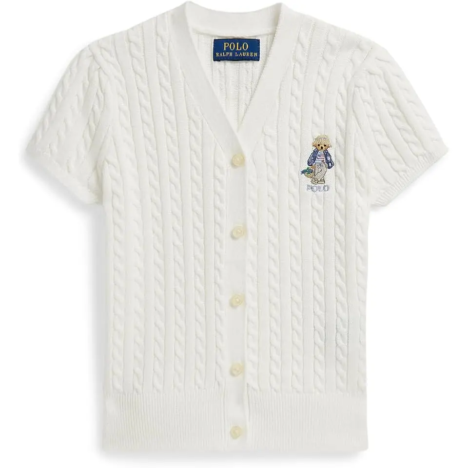 Polo Bear Cable Cotton V-Neck Cardigan (Toddler/Little Kid)