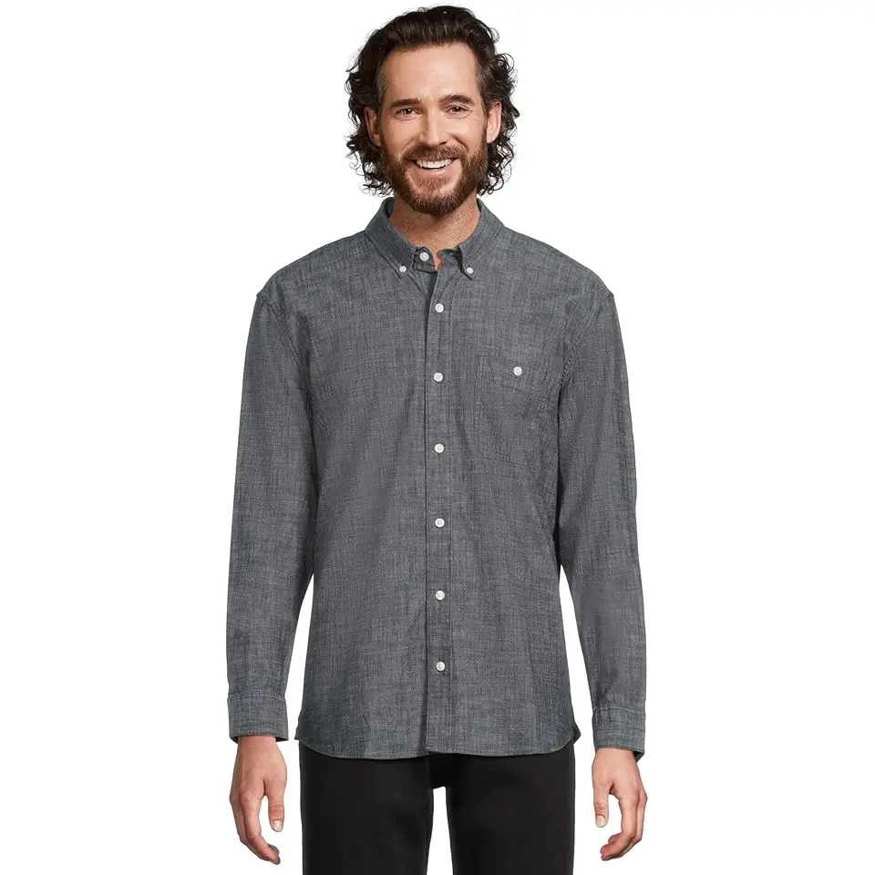 Comfort Stretch Chambray Shirt, Traditional Untucked Fit, Long-Sleeve