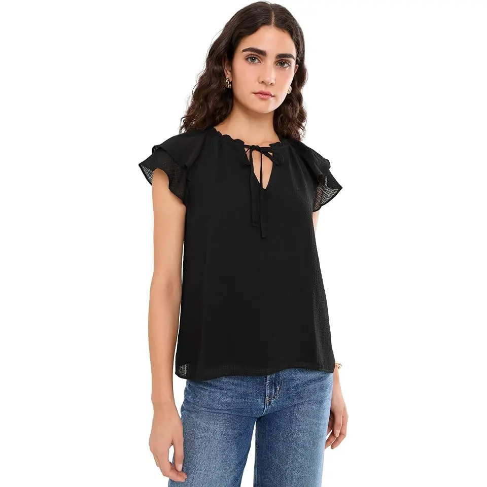Flutter Sleeve Tie Neck Top