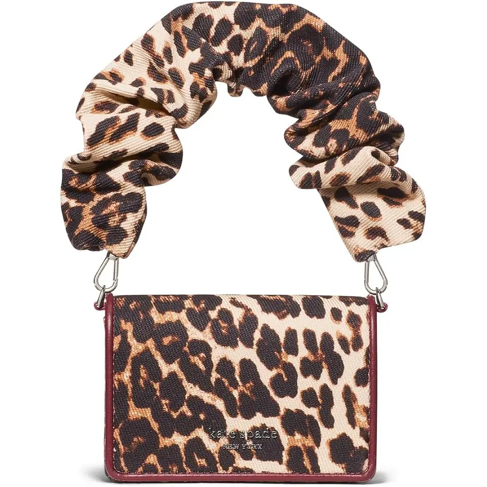 Natasha Downtown Leopard Fabric Card Case Crossbody With Scrunch Strap