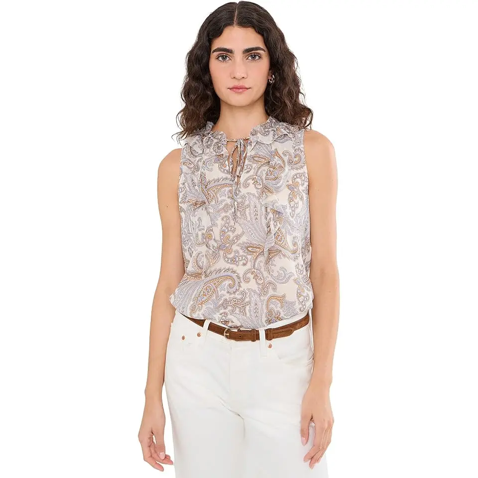 Paisley Ruffle-Trim Georgette Blouse