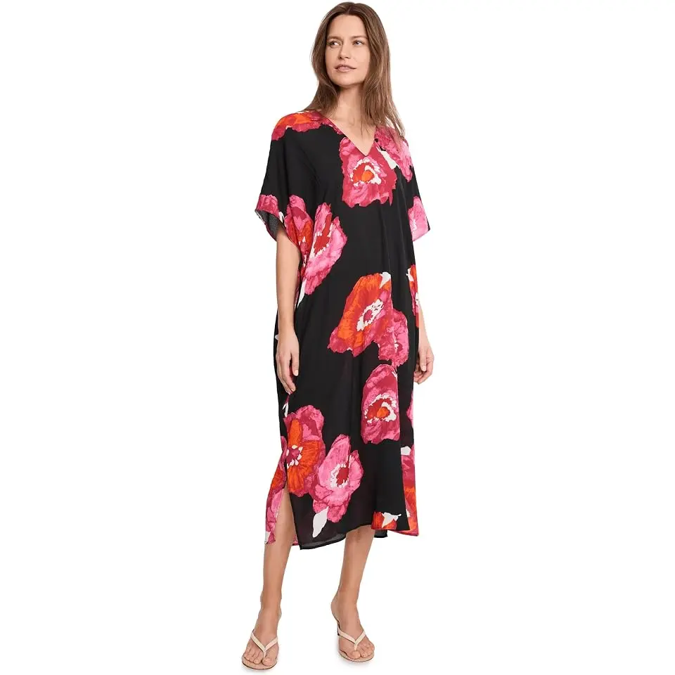 Bold Poppy Crinkle Windowpane Caftan