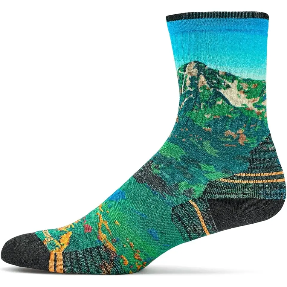 Hike Targeted Cushion Mountain Lake Print Crew Socks