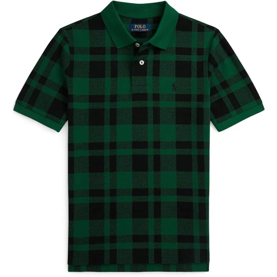Plaid Cotton Mesh Polo Shirt (Big Kid)