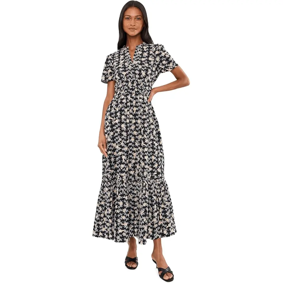 Embroidery Elastic Waist Maxi Dress