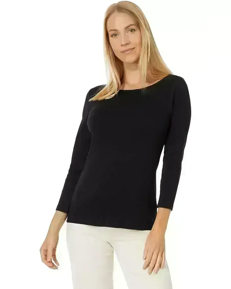 1x1 Rib 3/4 Sleeve Boatneck Top