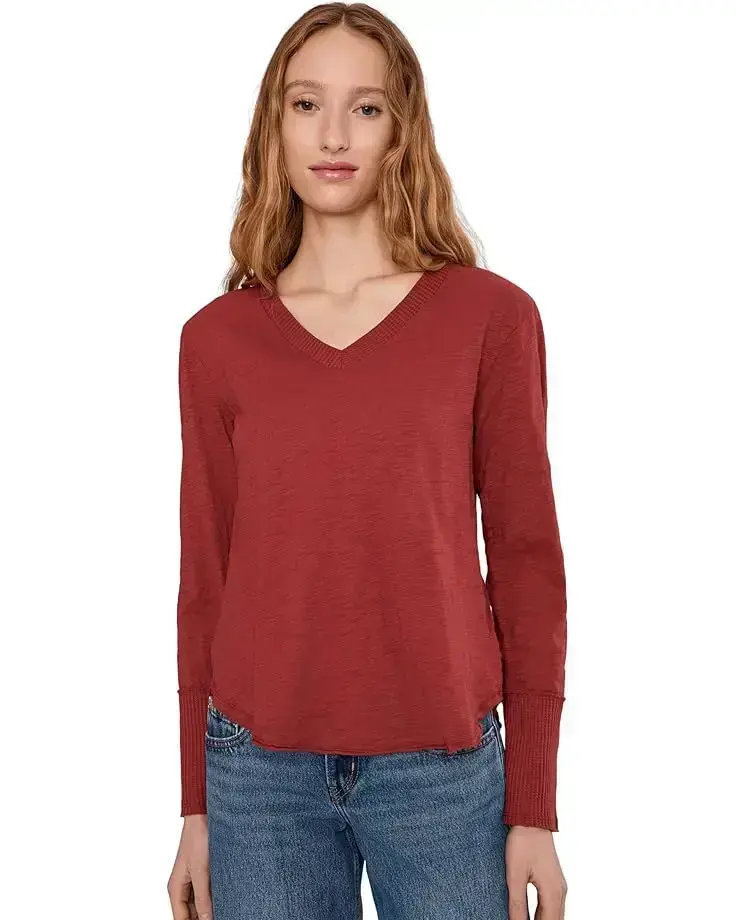 Women's Mod-o-doc Long Sleeve Waffle Mix V-Neck Top
