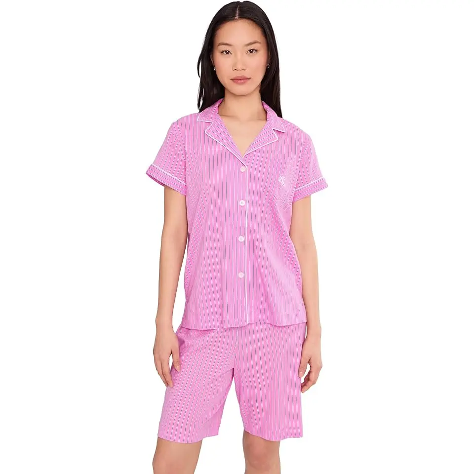 Knit Short Sleeve Notch Collar Bermuda Pj Set