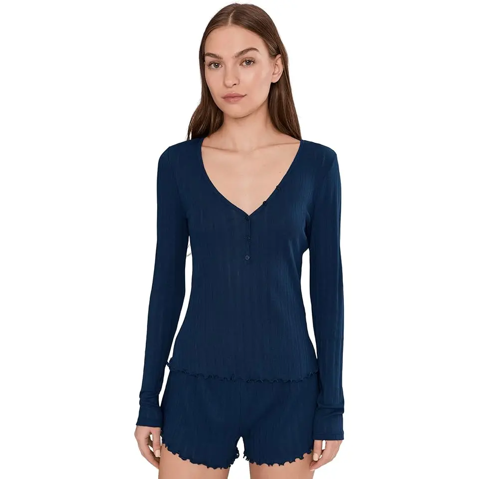 Pointelle V-Neck Henley