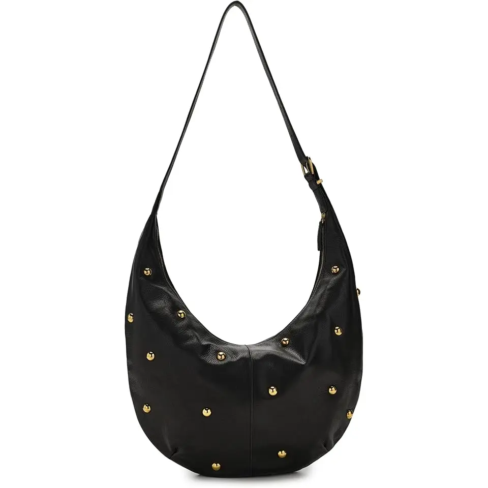 The Essential Curve Shoulder Bag in Studded Suede