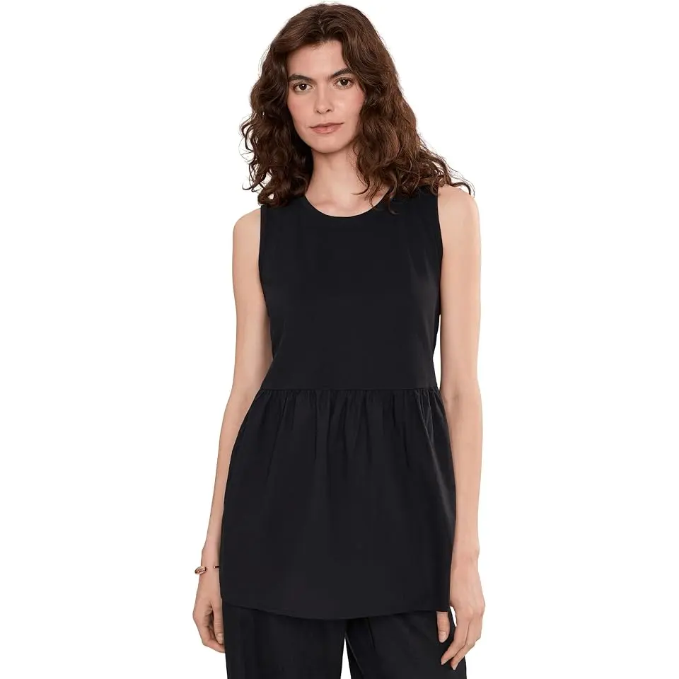 Organic Cotton Poplin Round Neck Tunic Top