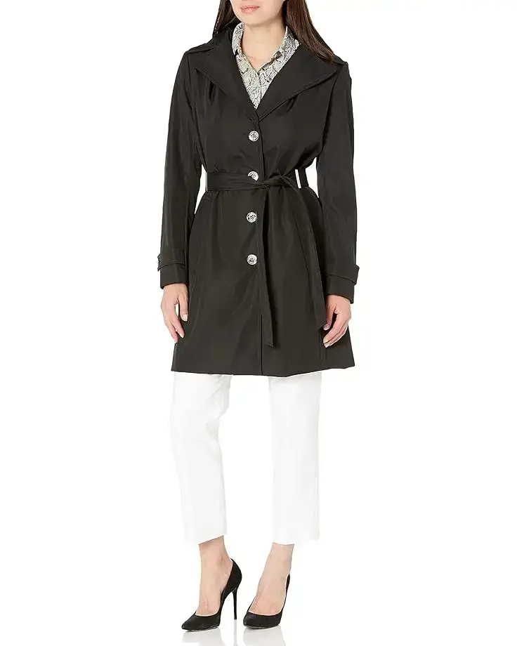Women's Calvin Klein Single Breasted Belted Rain Jacket with Removable Hood