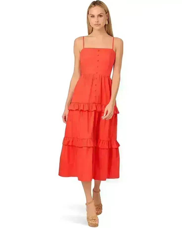 Solid Tiered Midi Dress