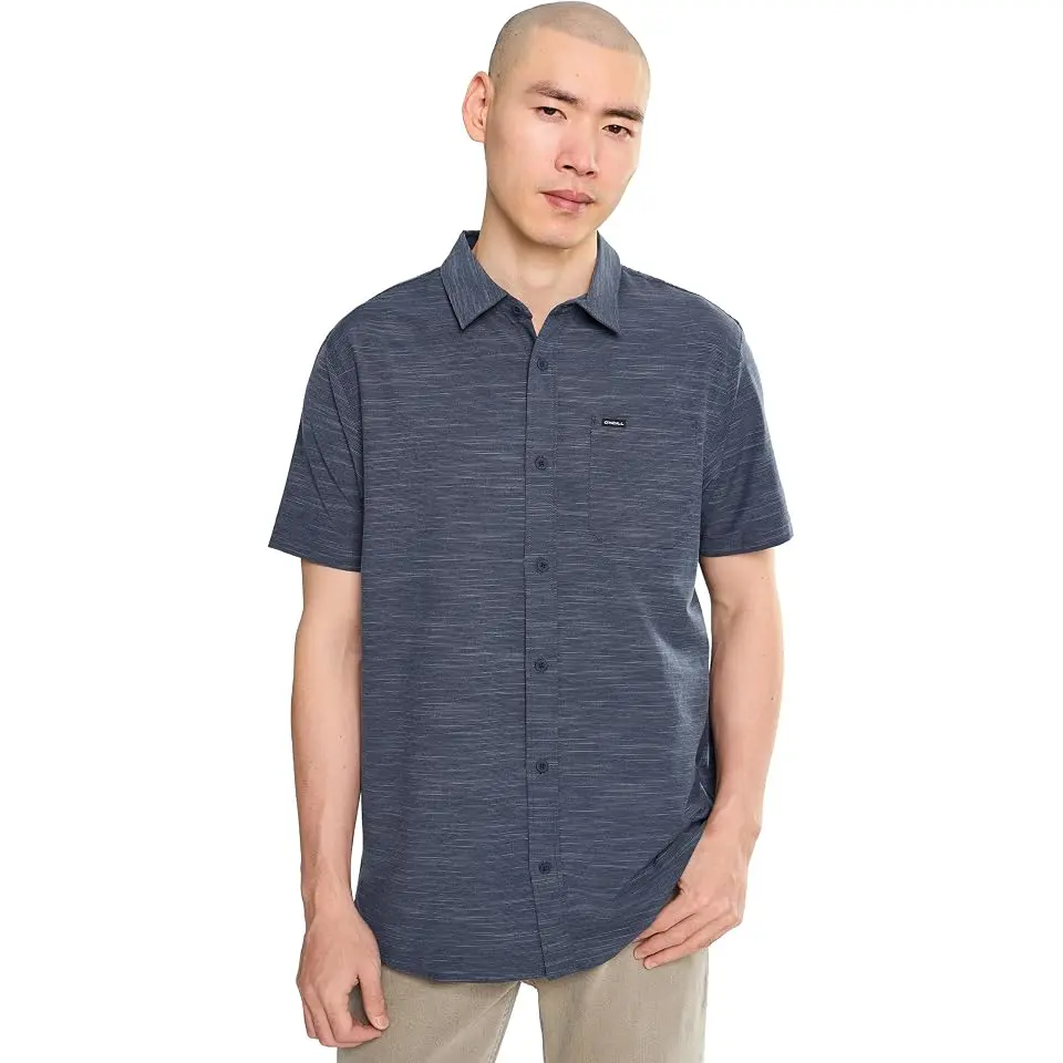 UPF Slub Solid Standard Short Sleeve Woven Shirt