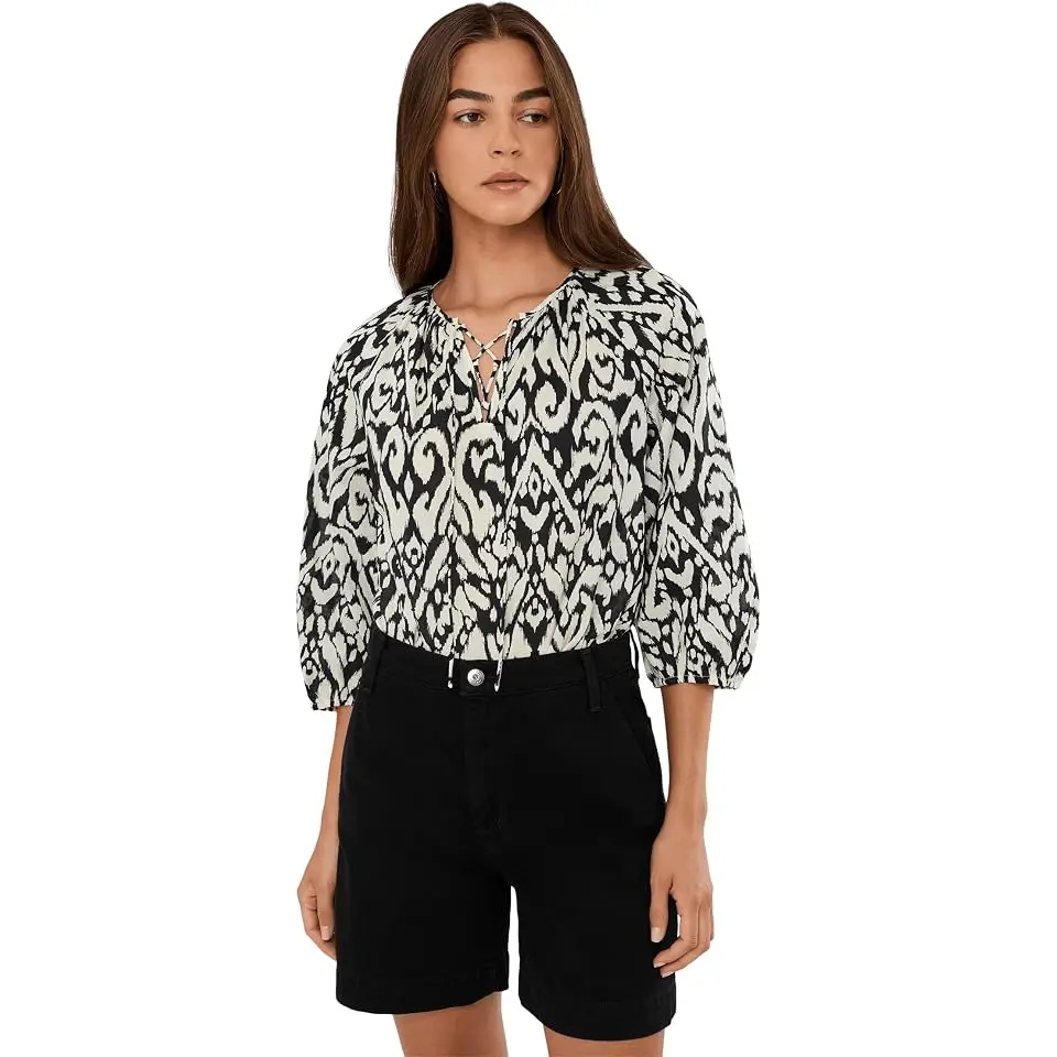 Lace-Up Raglan Top with Neck Ties
