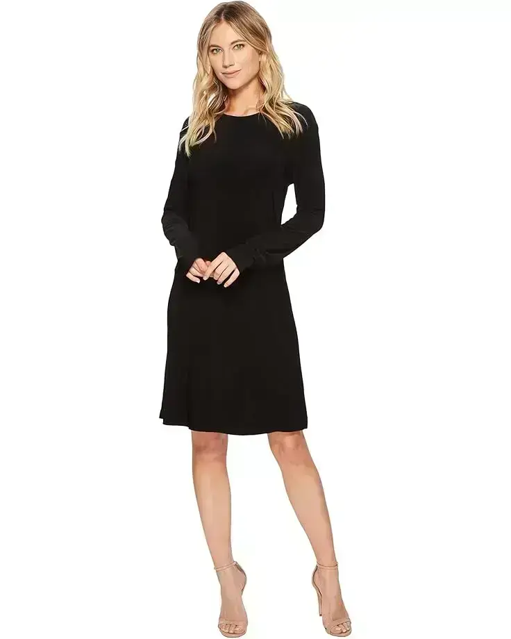 Women's Norma Kamali Long Sleeve Crew Dress To Knee