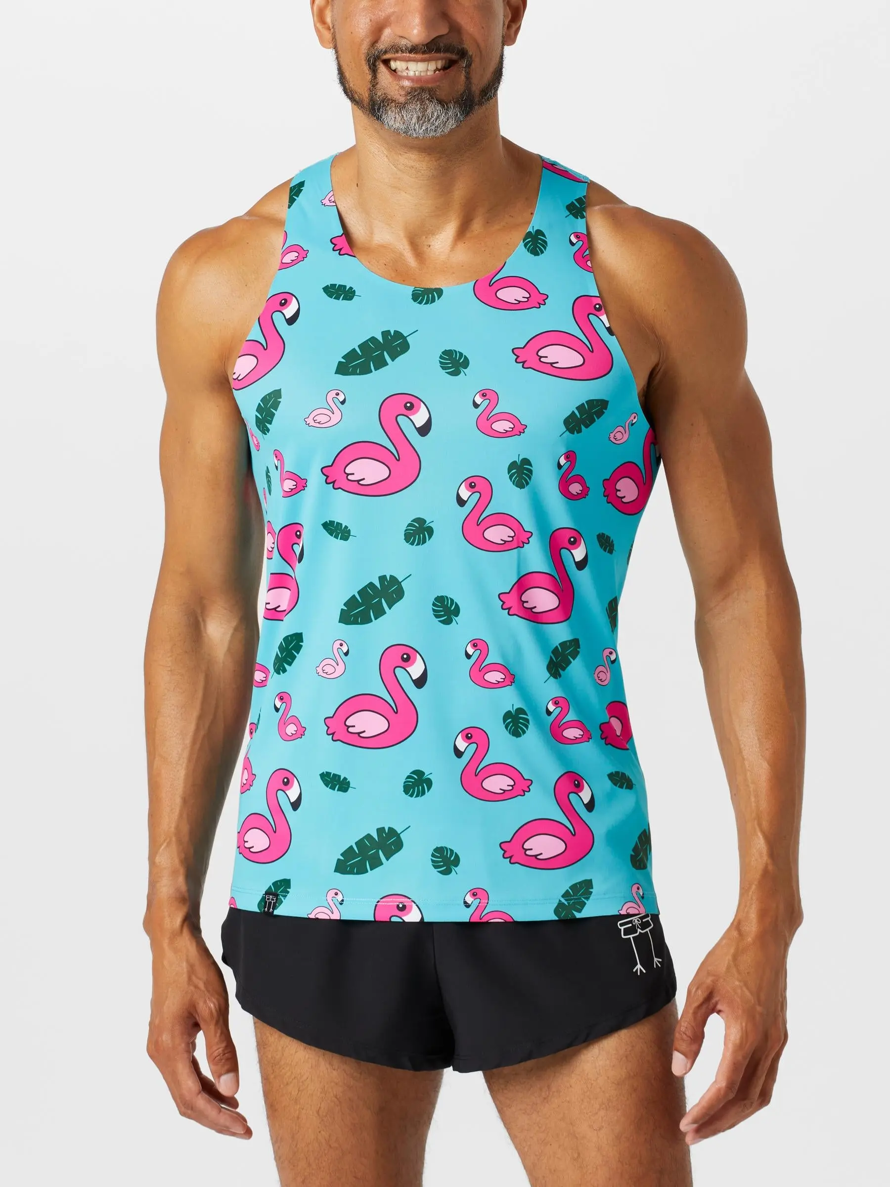 ChicknLegs Men's Blue Flamingos Performance Singlet