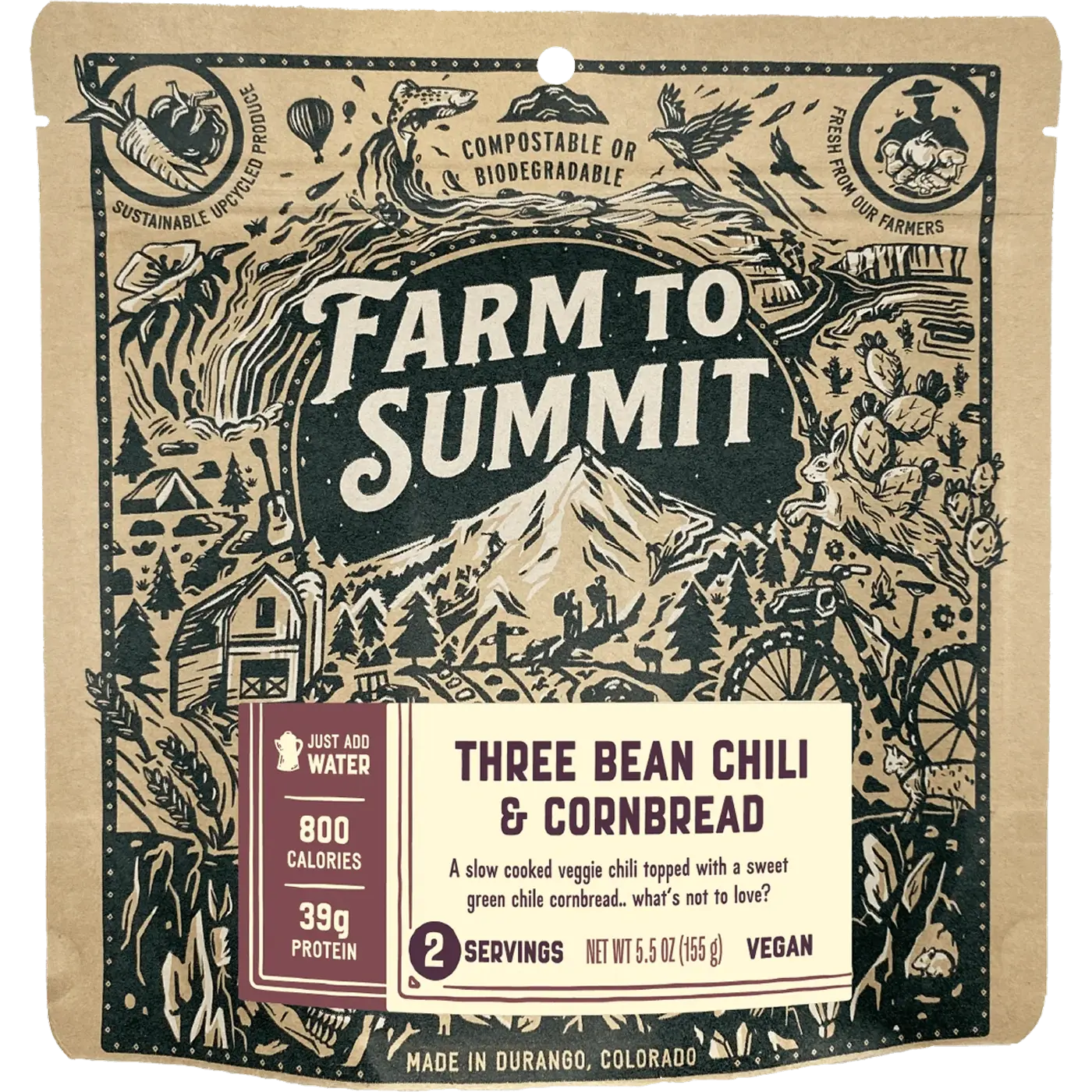 Three Bean Chili & Cornbread (2 Servings)