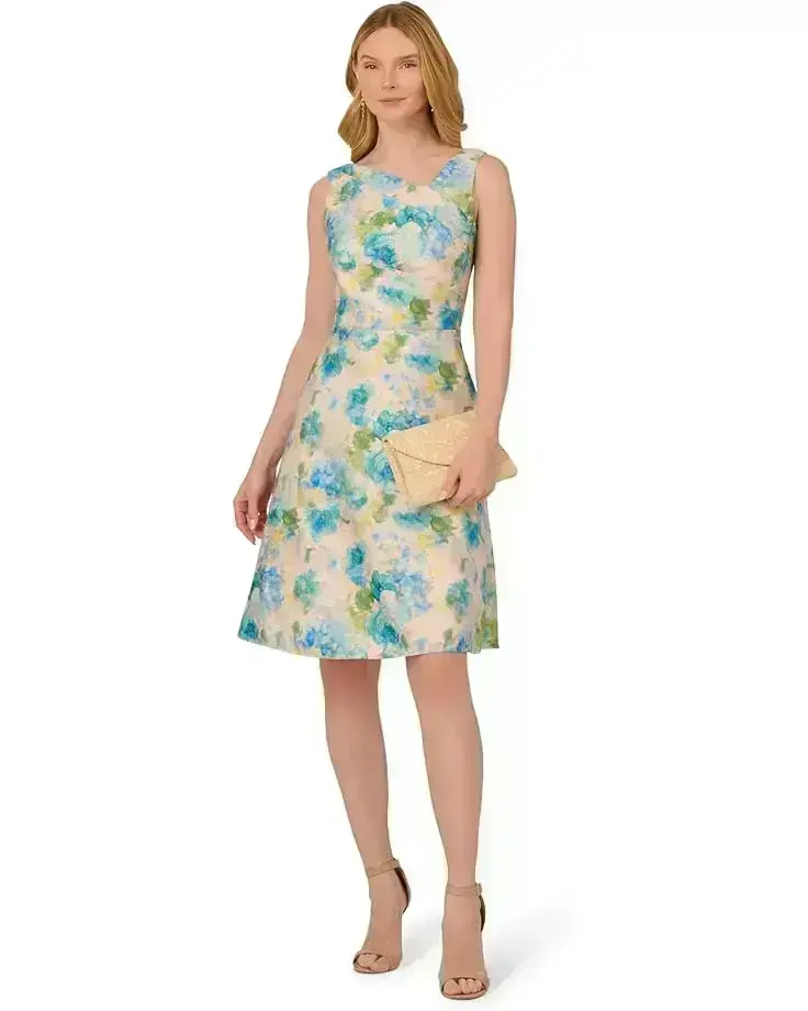 Women's Adrianna Papell Asymmetrical Jacquard Midi Dress