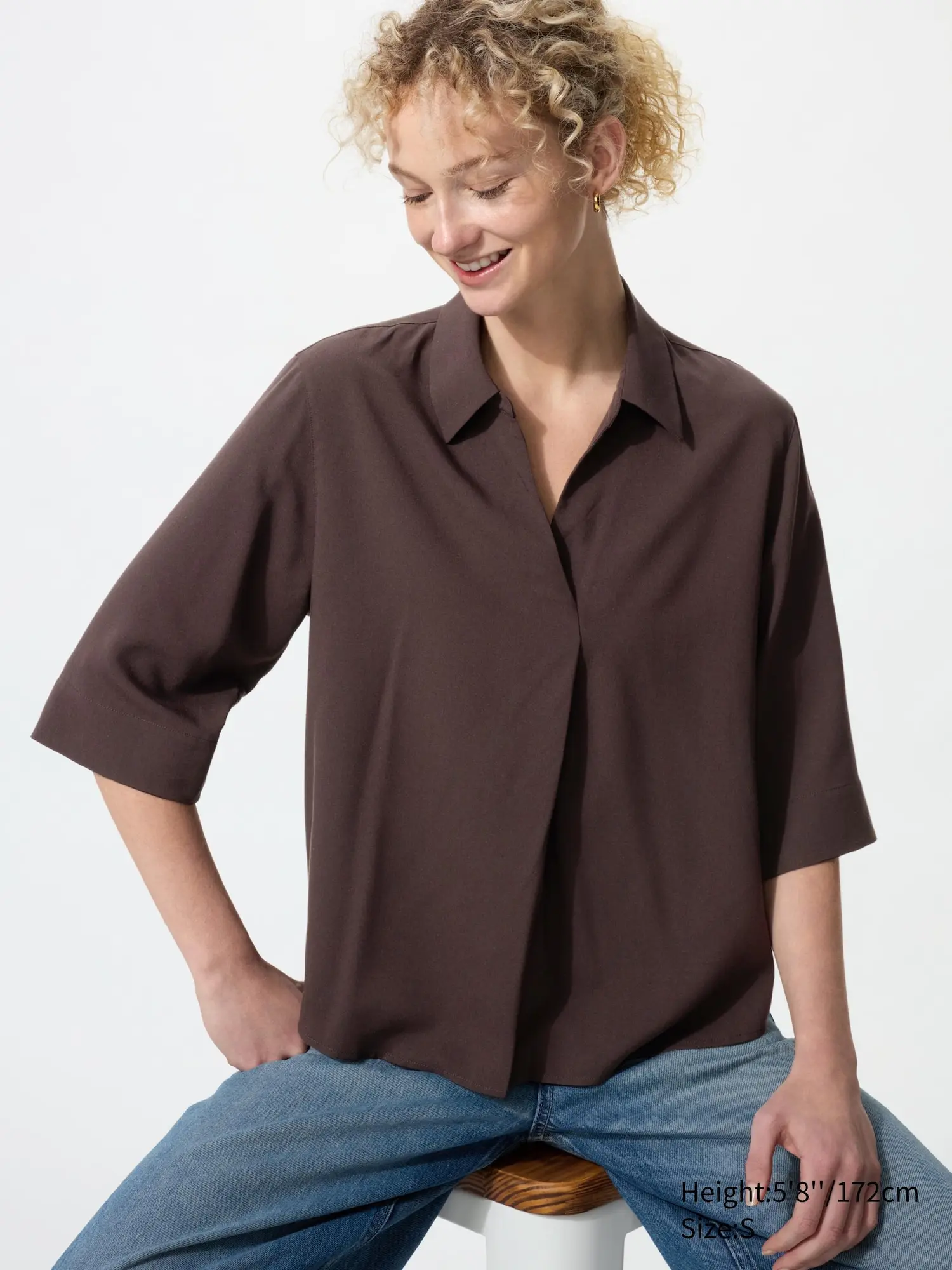 Rayon Skipper Blouse | Collar 3/4 Sleeve
