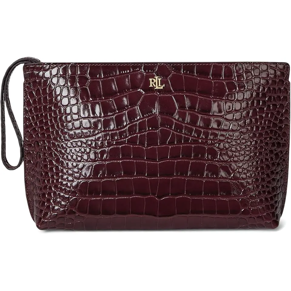 Crocodile-Embossed Leather Large Pouch