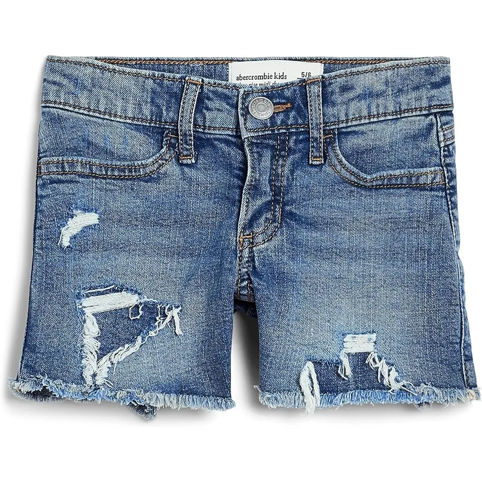Low-Rise Midi Destroyed Denim Shorts (Big Kids)