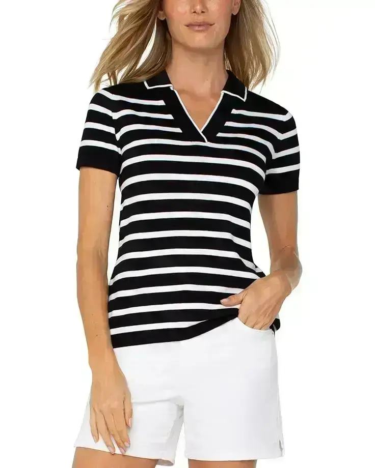 Women's Liverpool Los Angeles Short Sleeve Collared Sweater Top