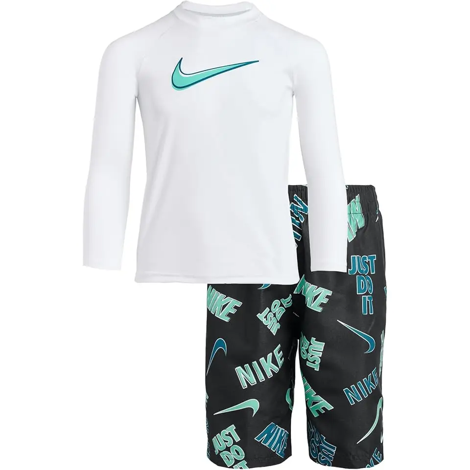Long Sleeve Hydroguard Top & 5" Volley Short Set (Big Kid)