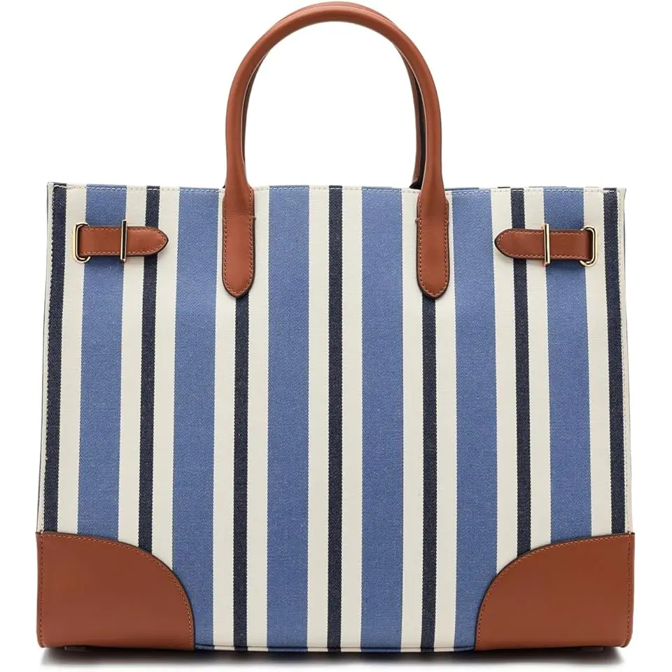 Striped Canvas Large Devyn Tote Bag