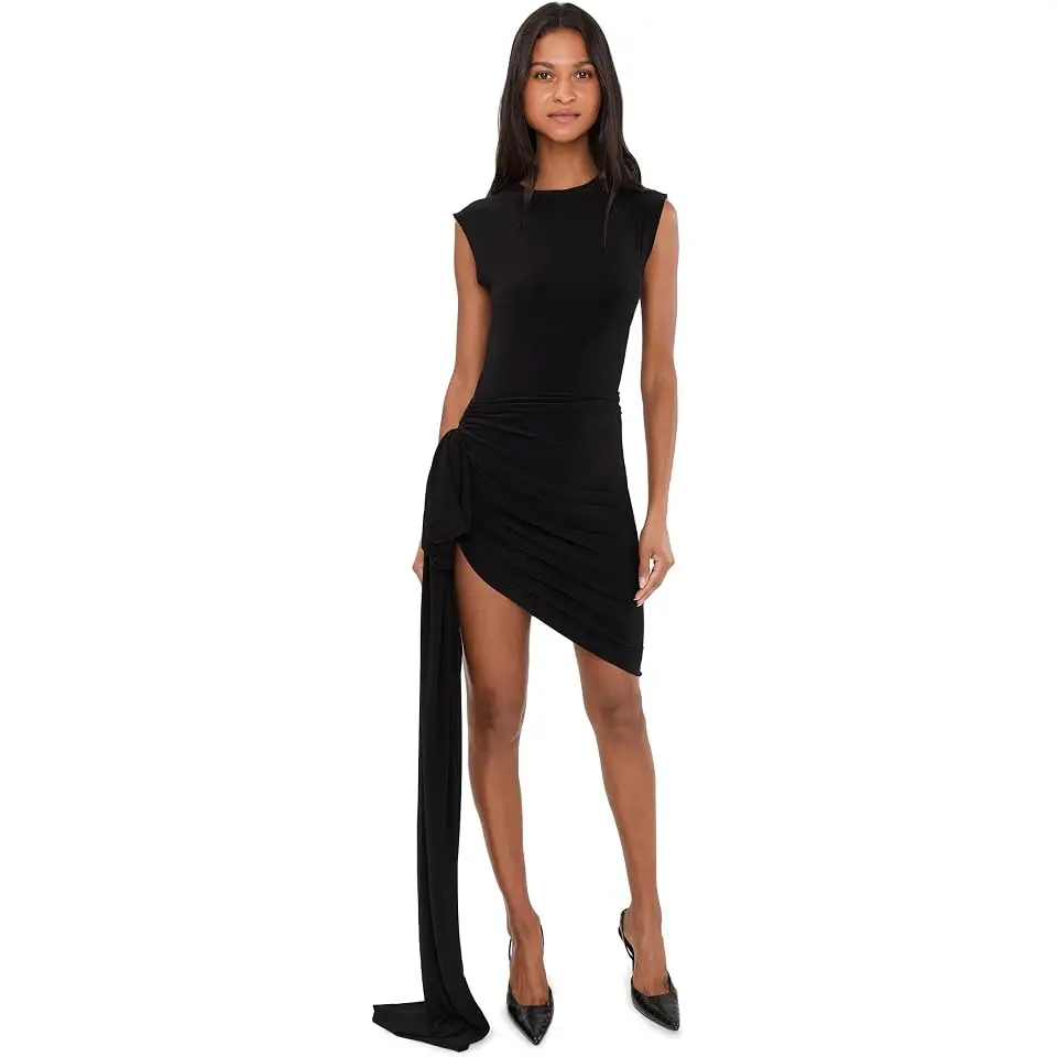 Sleeveless Side Drape Mini Dress w/ Bow