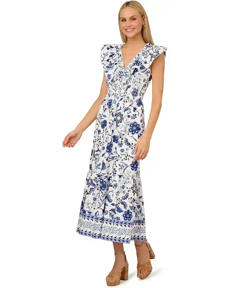Women's Adrianna Papell Printed Ruffle Midi Dress