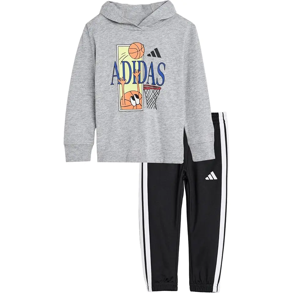Graphic Hooded Heather Cotton Tee & Pants Set (Toddler/Little Kid)