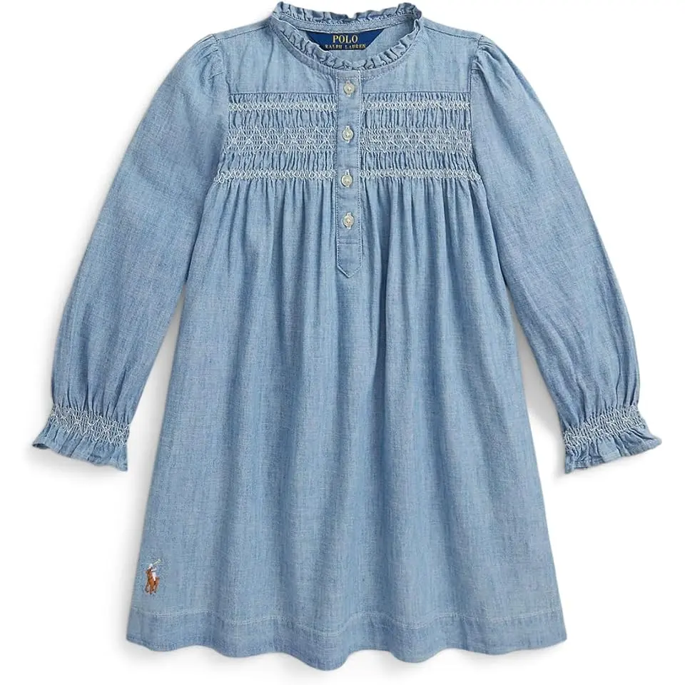 Smocked Indigo Chambray Dress (Toddler/Little Kid)