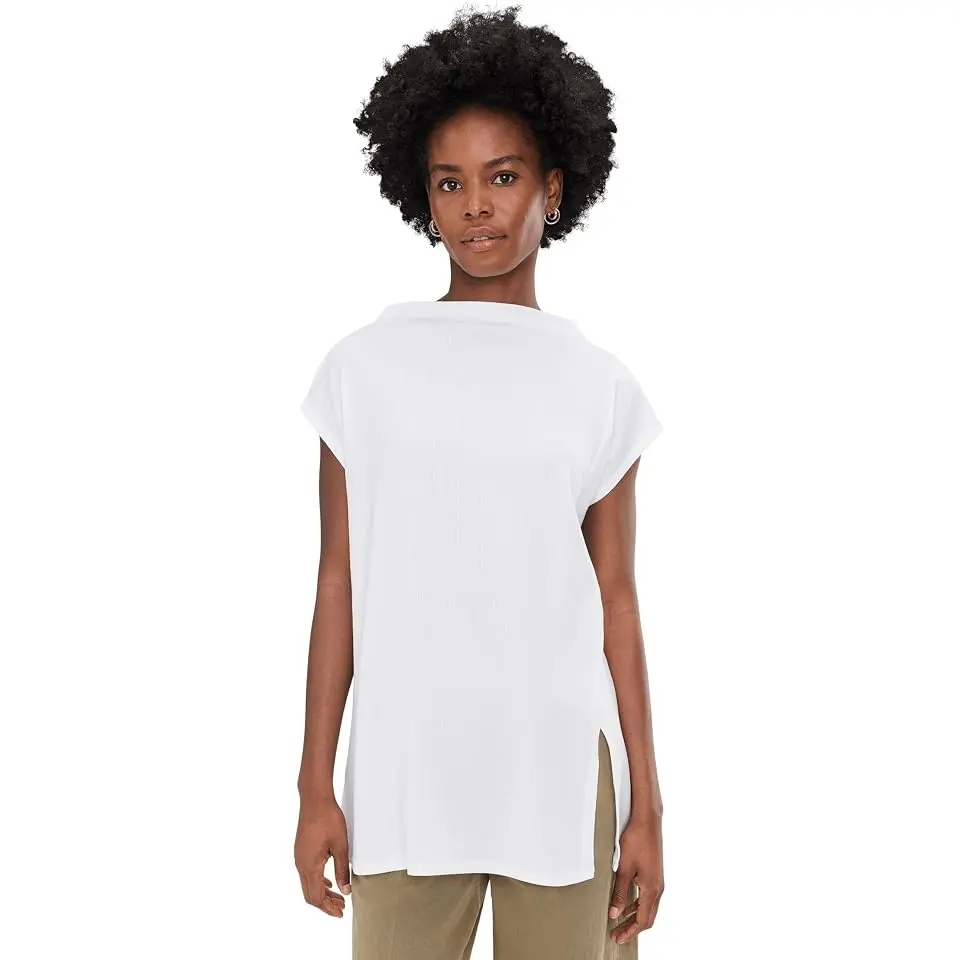 Ribbed Knit Funnel Neck Tunic