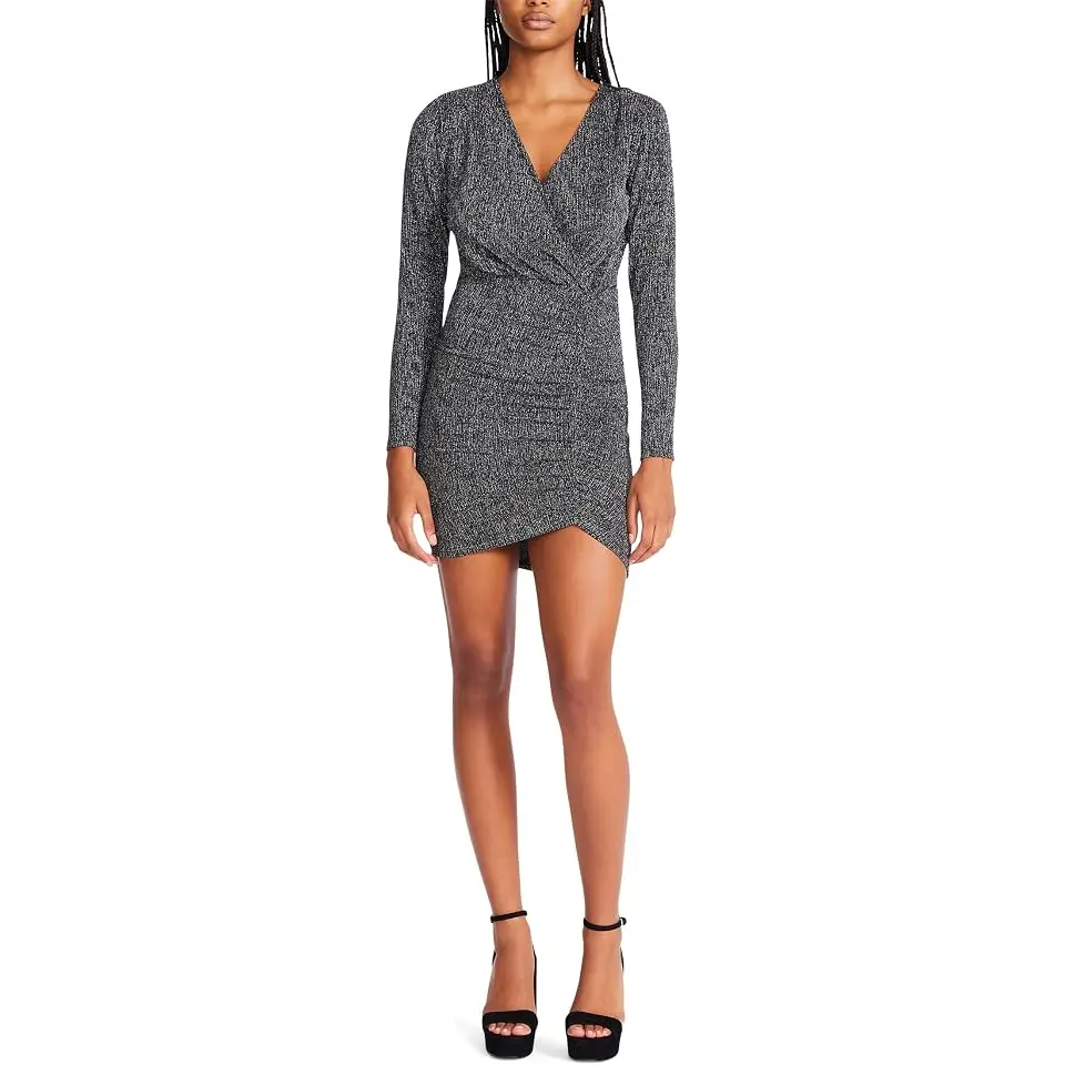 Metallic Knit Faux Wrap Dress